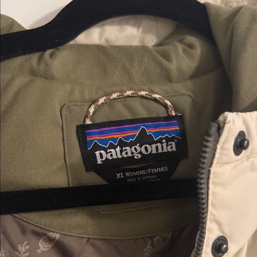 Patagonia Two-Tone Hooded Vest in Olive and Beige - Picture 3 of 4
